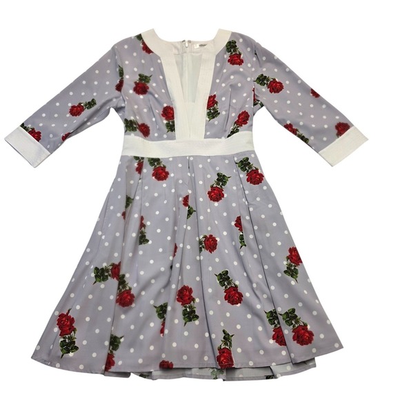 eshakti Dresses & Skirts - eShakti Custom Fit Rose Polka Dot A-Line Midi Dress Purple White 3/4 Sleeve